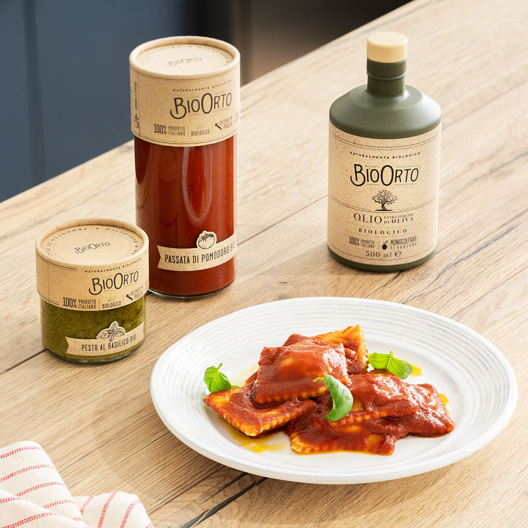 Ravioli stuffed with organic basil pesto and buffalo mozzarella | Bio Orto